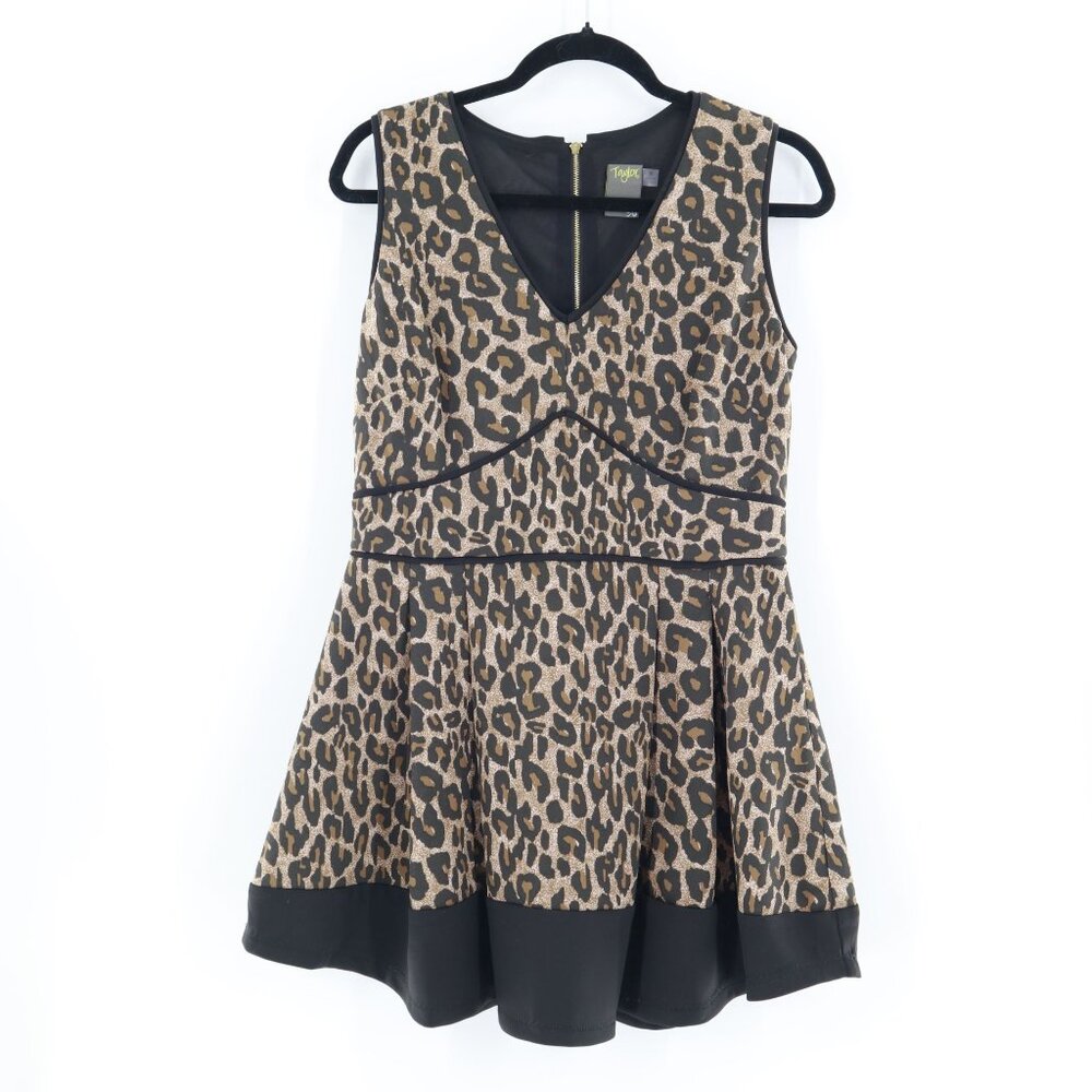 Taylor Leopard Mini Dress Womens 10 Black TOffice Elevated Basic Career Trendy‎